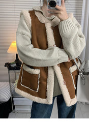 Reversible Lambswool Trim Sleeveless Jacket - fairypeony