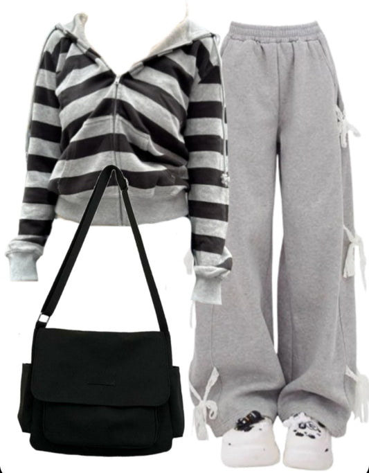 OOTD: Zip Up Hoodie + Baggy Sweatpants + Large Canvas Satchel Bag