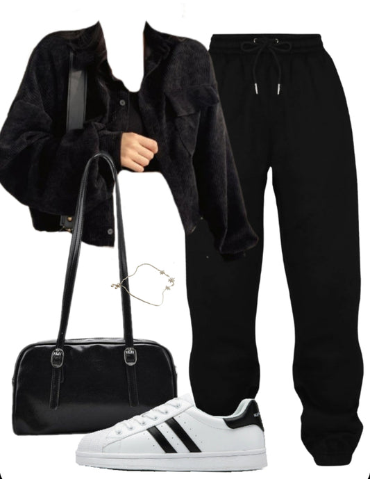 OOTD: Long Sleeve Blouse + Jogger Pants + Leather Shoulder Bag + shell shoes