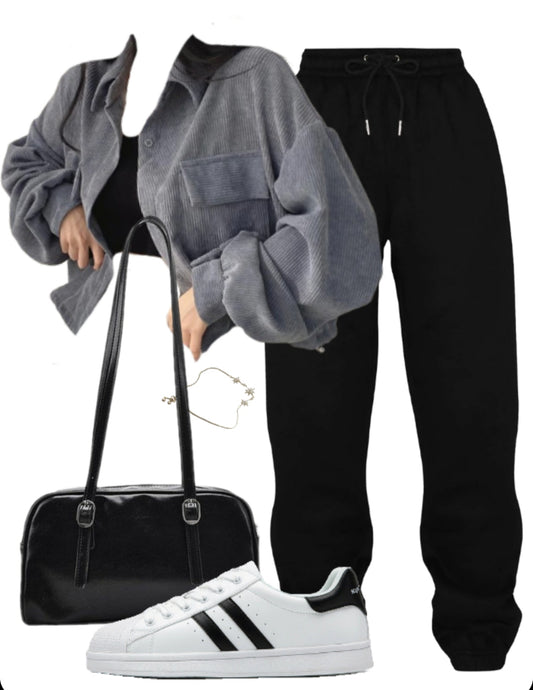 OOTD: Long Sleeve Blouse + Jogger Pants + Leather Shoulder Bag +comfortable casual shell shoes