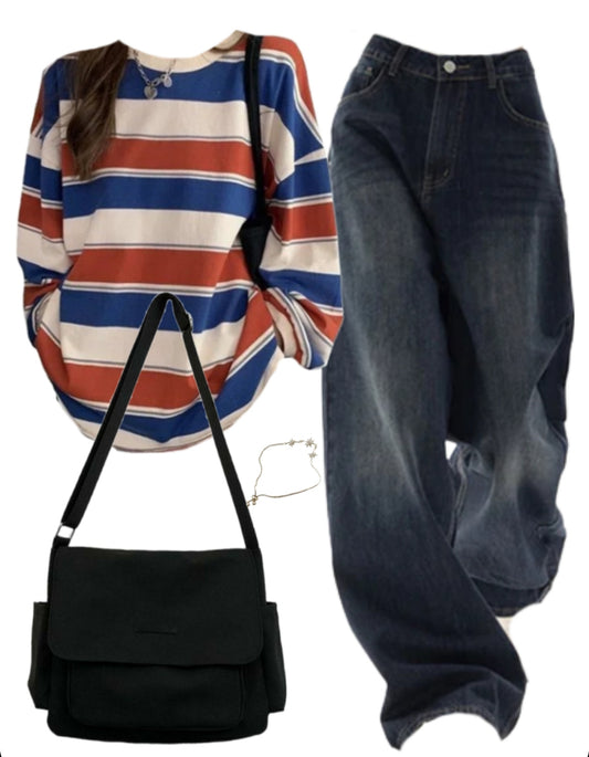 OOTD: Long Sleeve Tee + Boyfriend Jeans + Large Canvas Satchel Bag - fairypeony