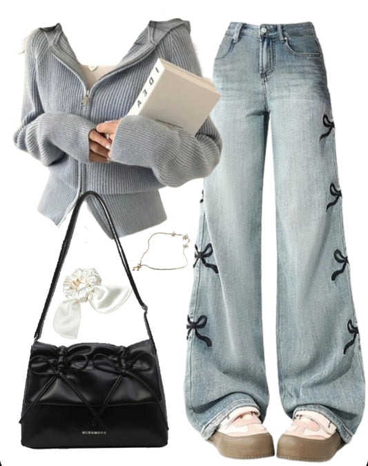 OOTD: Zip Up Cardigan + Boyfriend Jeans + Leather Shoulder Bag