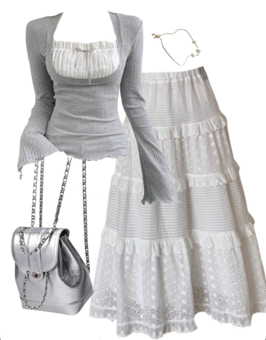 OOTD: Long Sleeve Tee + Patchwork Maxi Skirt + Pu Leather Backpack