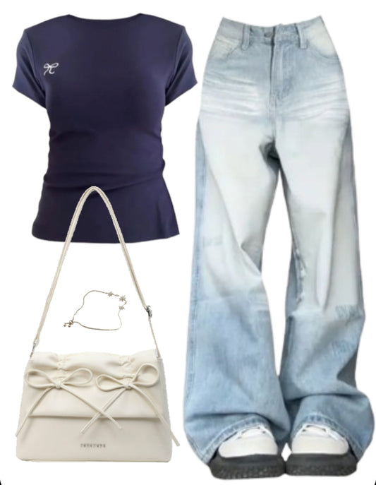 OOTD: Short Sleeve Tee + Baggy Boyfriend Jeans + Leather Shoulder Bag