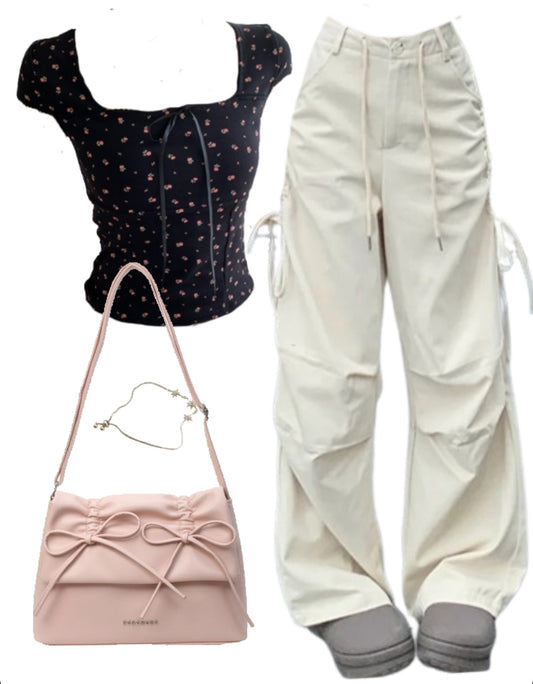 OOTD: Short Sleeve Tee + Cargo Pants + Leather Shoulder Bag