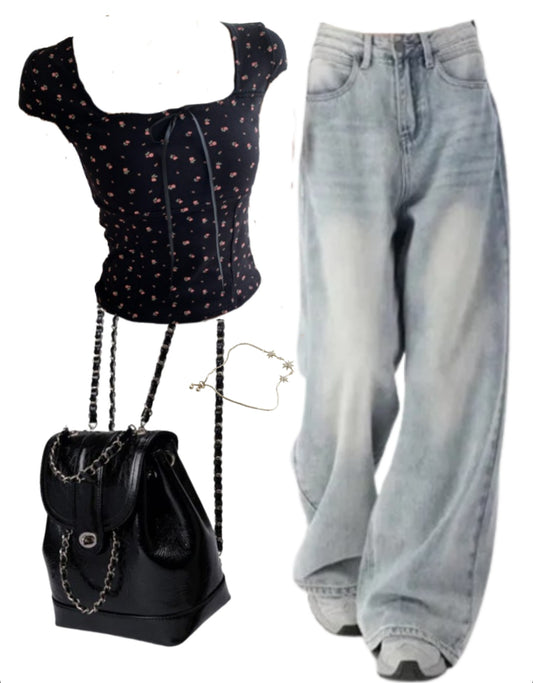 OOTD: Short Sleeve Tee + Baggy Boyfriend Jeans + Mini Pu Leather Backpack