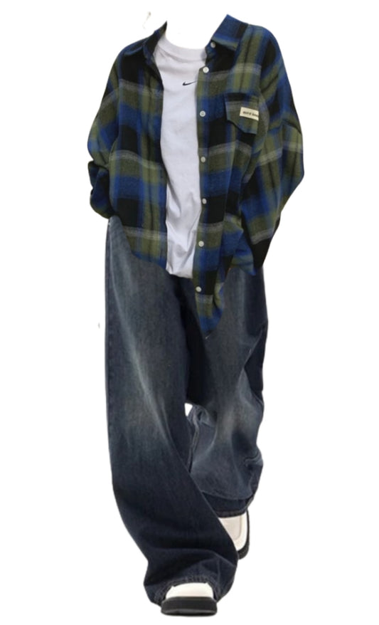 OOTD: Vintage Plaid Long Sleeve Blouse + Vintage Blue 90s Boyfriend Jeans