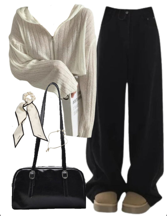 OOTD: Zip Up Hoodie + Baggy Boyfriend Jeans + Pu Leather Shoulder Bag