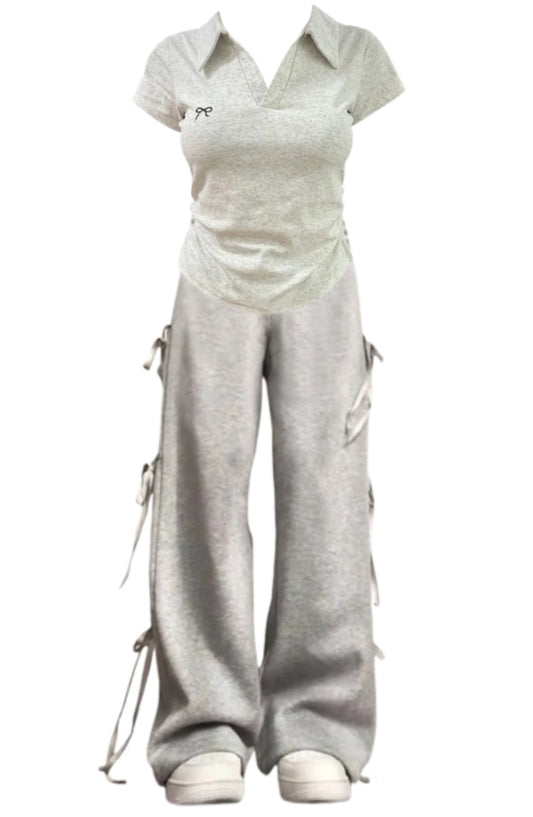 OOTD: Polo Collar Short Sleeve Tee + Street Side Bow Tie Sweatpants