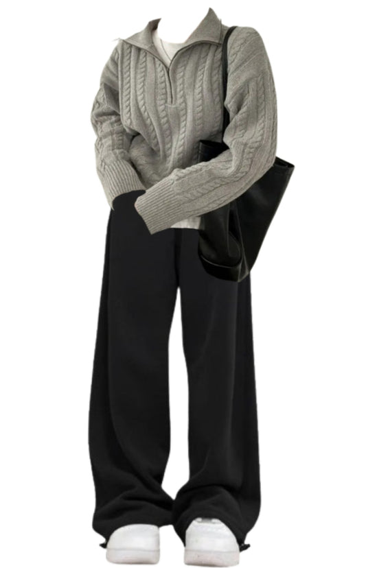 OOTD: Cable Knit Sweater + Vintage Solid Color Baggy Sweatpants