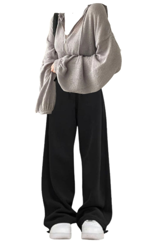 OOTD: Knitted Cropped Hoodie + Vintage Solid Color Baggy Sweatpants - fairypeony