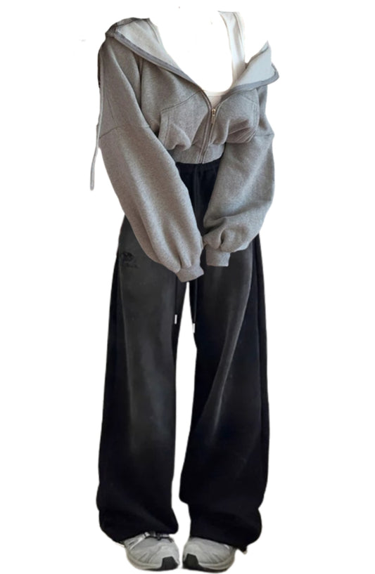 OOTD: Zip Up Cropped Hoodie + Washed Baggy Sweatpants