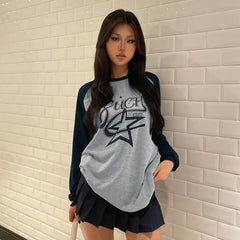 Raglan Star Print Oversized Long Sleeve Tee - fairypeony