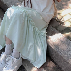 Vanilla Green Coquette Bow Maxi Skirt