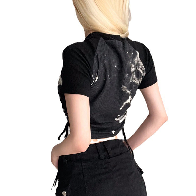 Side Tie Raglan Sleeve Rib Crop Top - fairypeony