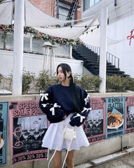 Spring New Women's Round Neck Loose Bow Sweater - fairypeony