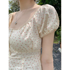 Solid Color Lace Trim Square-Neck Tee