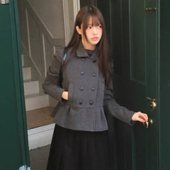 Winter Japanese Style Preppy Slim Fit Woolen Blazer with Button Design