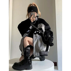 Contrasting Oversize Vintage Moto Jacket - fairypeony