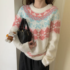 Aesthetic Design Jacquard Round Neck Sweater