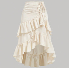 High-Waisted Patchwork Ruffle Hem Skirt - fairypeony
