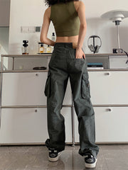 Zip Pocket Straight Leg Cargo Jeans - fairypeony