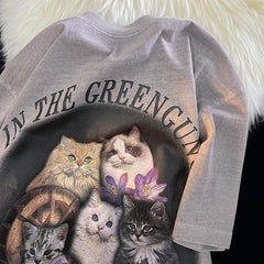 Vivid Cat Print Oversized Short Sleeve Tee - fairypeony