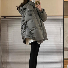 Solid Heart Embellished Hooded Puffer Jacket