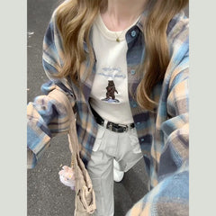 Vintage Plaid Print Long Sleeve Blouse