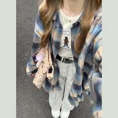 Vintage Plaid Print Long Sleeve Blouse