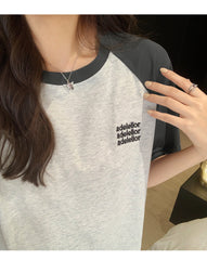 Embroidery Letter Raglan Short Sleeve Tee