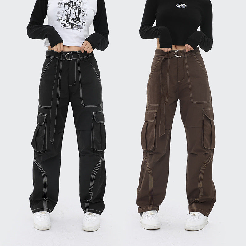 Contrast Stitch Baggy Cargo Pants - fairypeony