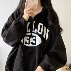 Vintage Logo Print Half Zip Up Oversized Hoodie