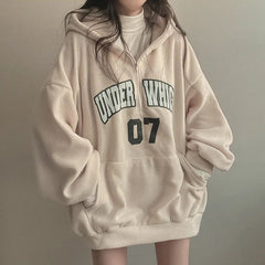 Letter Print Half Zip Oversized Hoodie - fairypeony