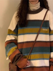Vintage Striped Fuzzy Oversized Sweater