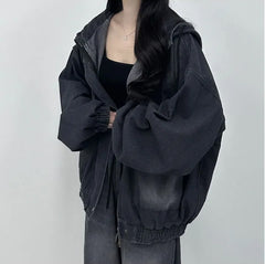 Vintage Big Pocket Oversized Denim Hooded Jacket