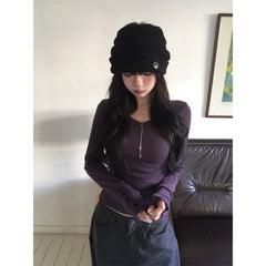 Womens V Neck Long Sleeve Slim Fit Top Button Detail Moddal Casual Blouse