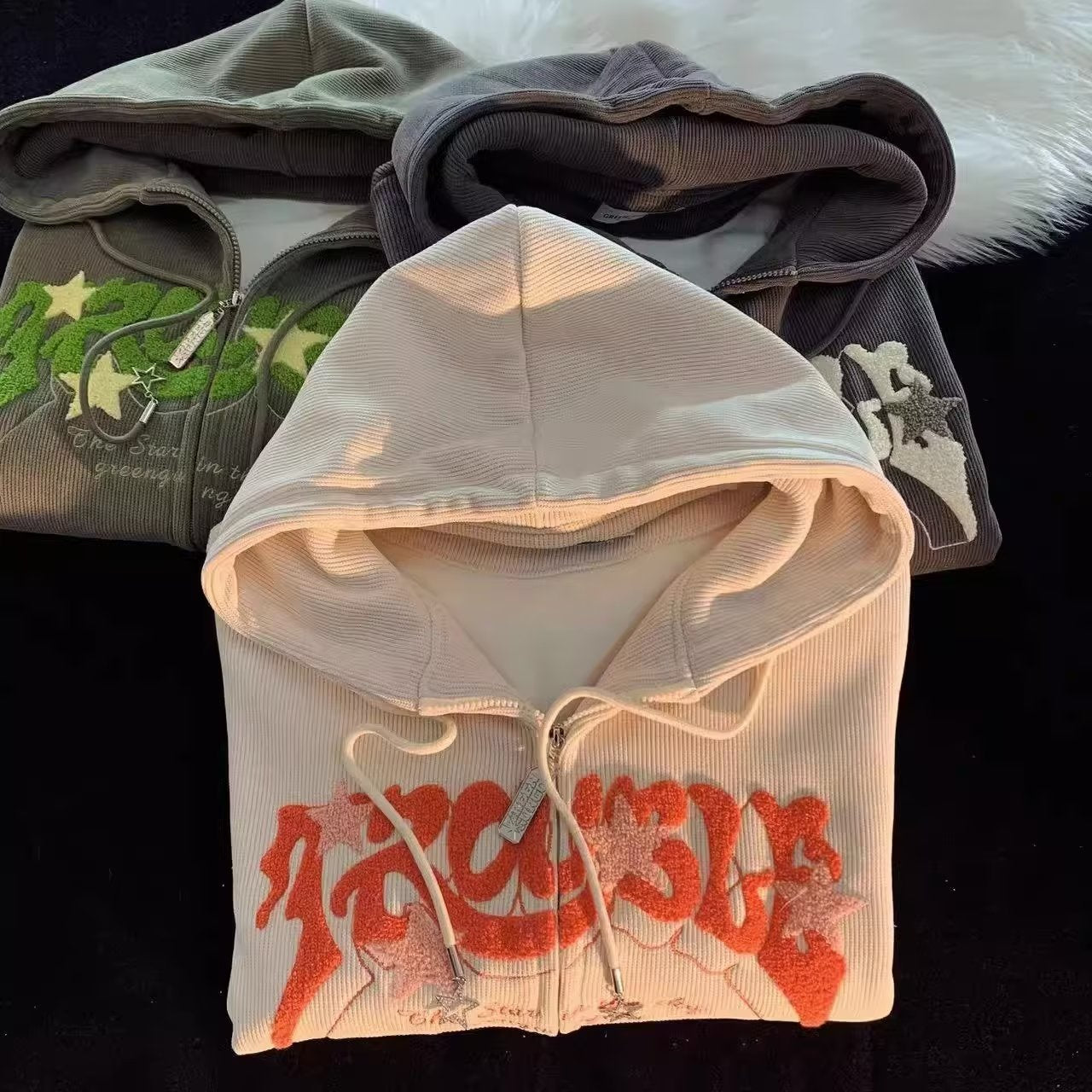 Flocking Star Print Oversized Hoodie - fairypeony