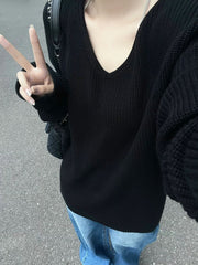 Vintage V-Neck Oversized Loose Sweater