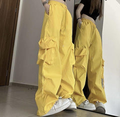 Baggy Drawstring Parachute Cargo Pants - fairypeony