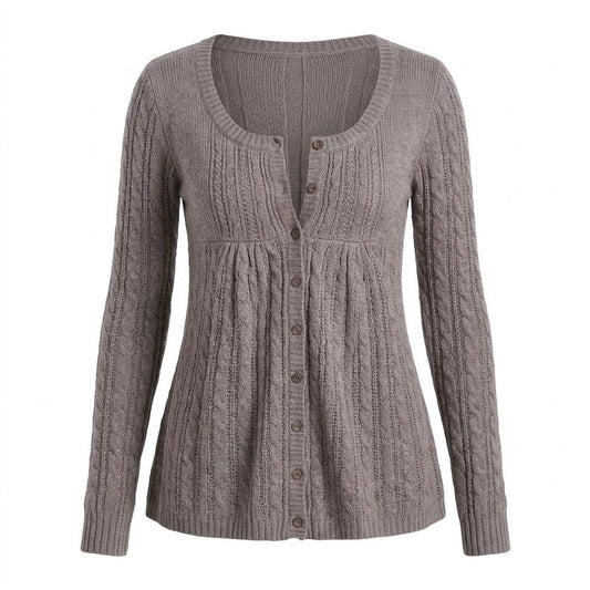 2000s Square-Neck Cable Knit Cardigan – Lace Trim Babydoll in Black Gray White S–L