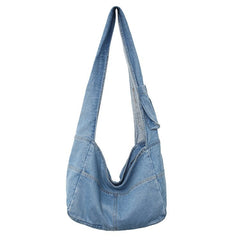 Large Washed Denim Crossbody Bag - fairypeony
