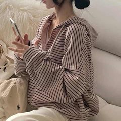 Vintage Striped Oversized Zip Up Hoodie