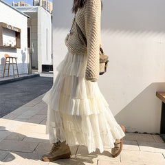 Aesthetic Lace trimmed Ruffled Maxi Skirt