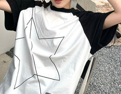 Star Print Raglan Short Sleeve Oversized Tee