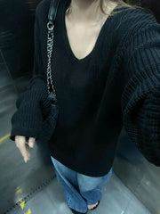 Vintage V-Neck Oversized Loose Sweater