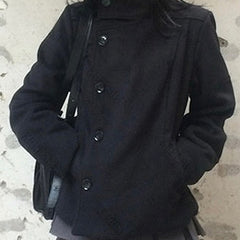 Korean style stand collar sweatshirt jacket in black, hands in pockets