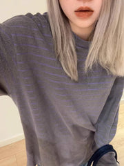 Contrast Color Stripe Oversized Long Sleeve Knit Tee