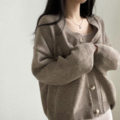 Solid Color V-Neck Oversized Old Money Cardigan