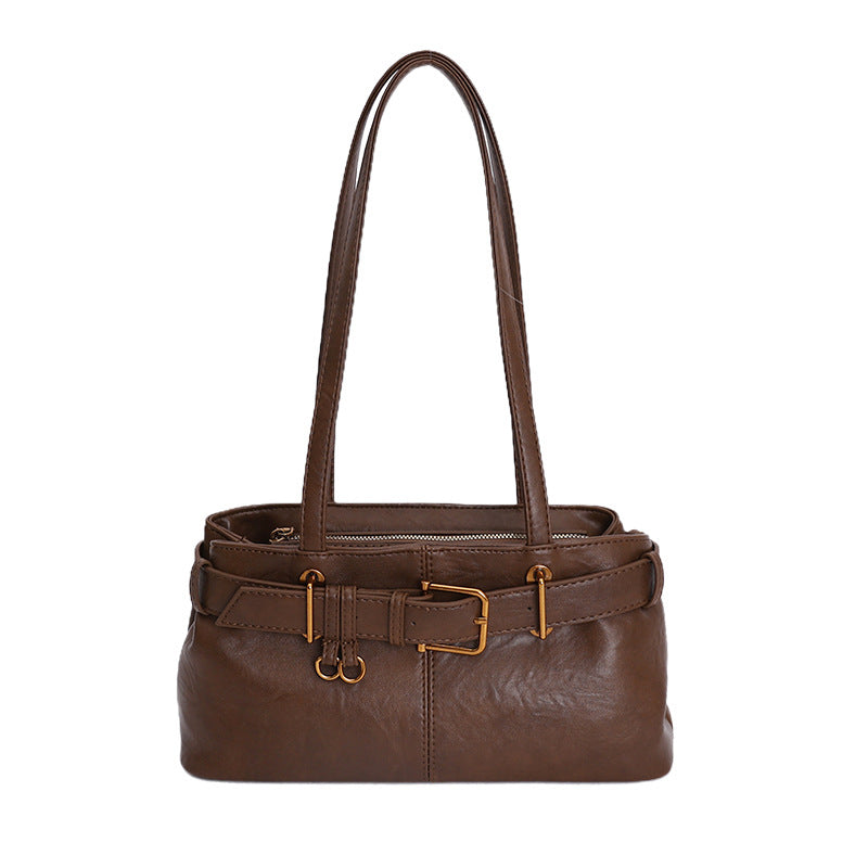 Vintage Belted Pu Leather Shoulder Bag - fairypeony